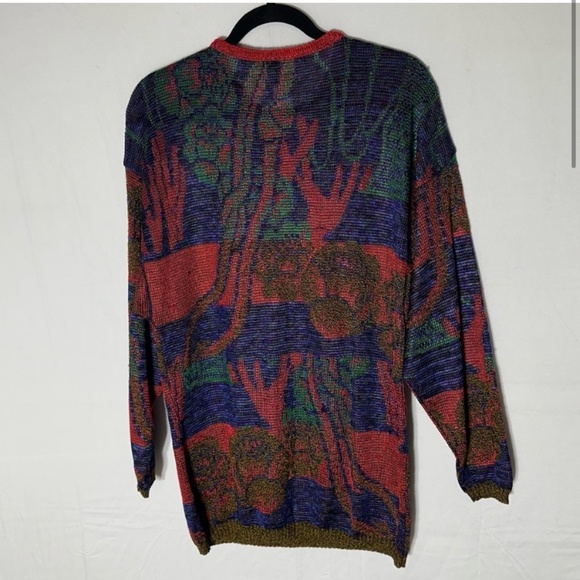 Vintage Holt Renfrew Red Blue Green Knit Half Button Up Pullover Light Sweater M - Picture 2 of 16